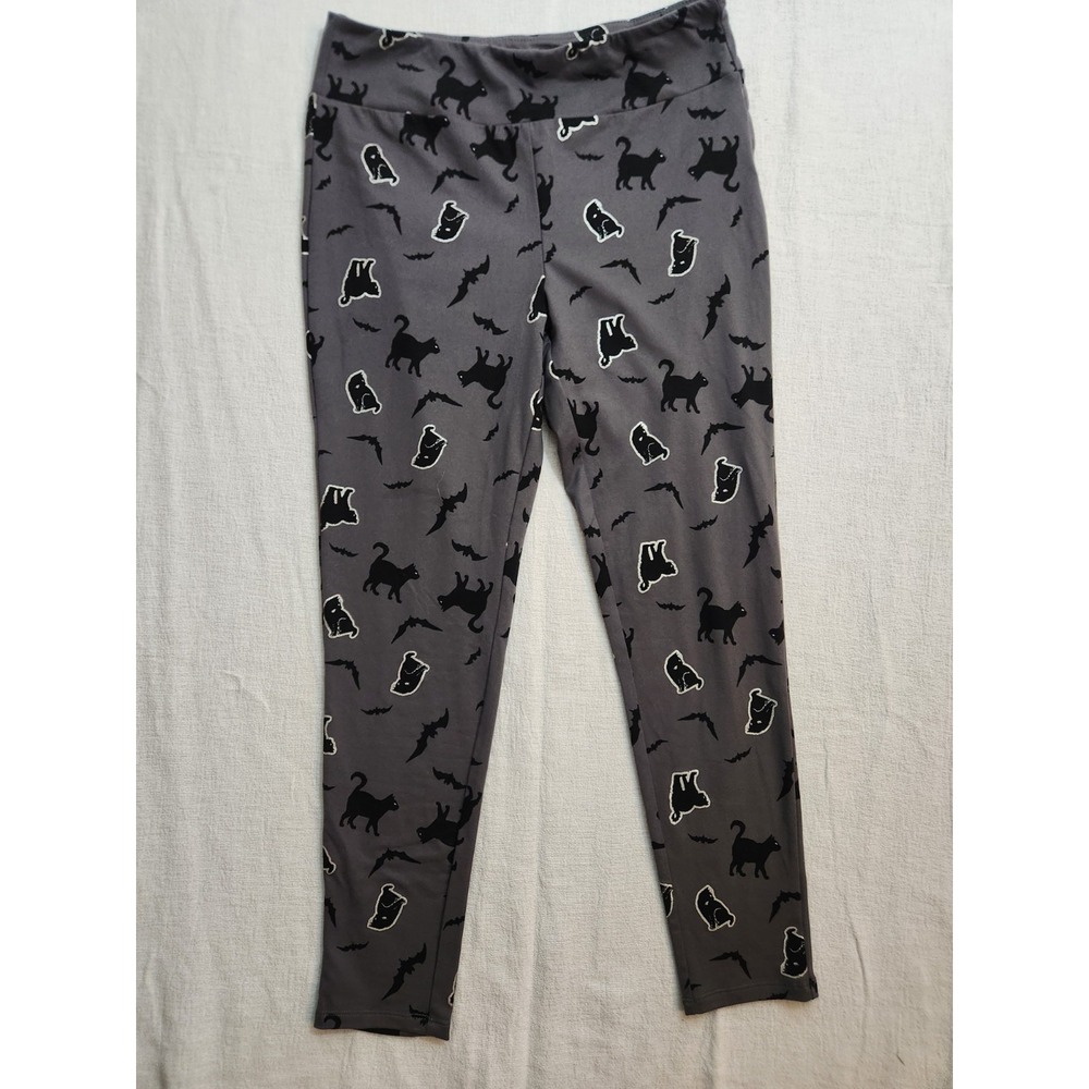 Feelin Festive Women's Black Cat Ghost‎ Bat Print Leggings Size M